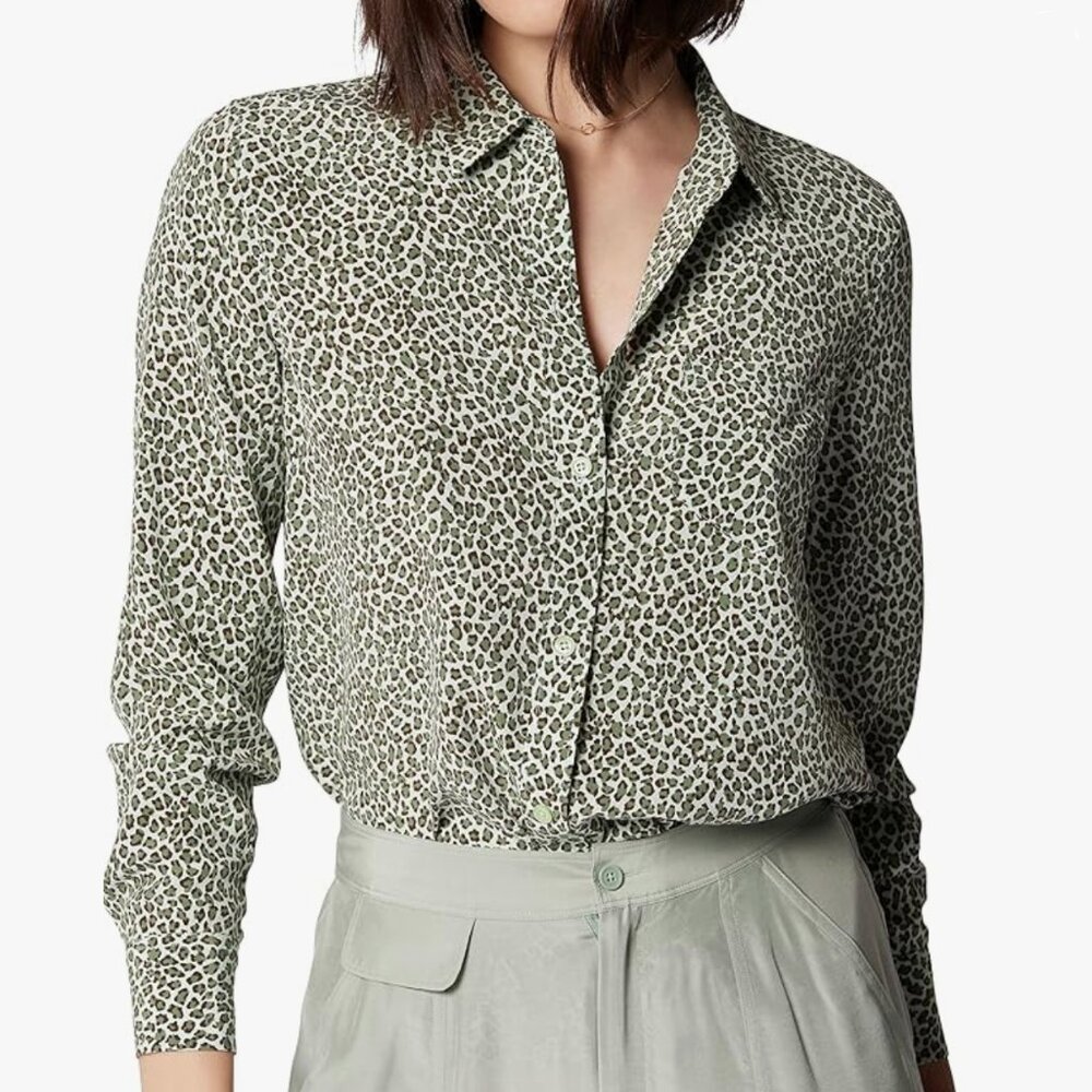 NWT Equipment 100% Silk Leema Button Down Blouse with Pocket in Misty Jade Multi - Picture 2 of 12